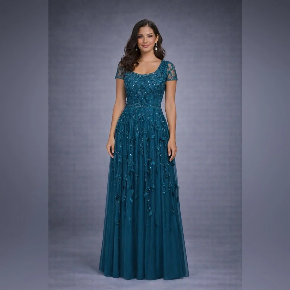 Adrianna Papell Teal Beaded Tulle Gown Size 4 NWT Black Tie Evening Formal GALA - Picture 1 of 5